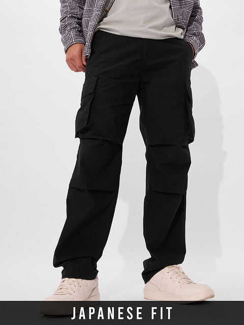 Japanese Fit Men's Solid Cargo Pant - Black